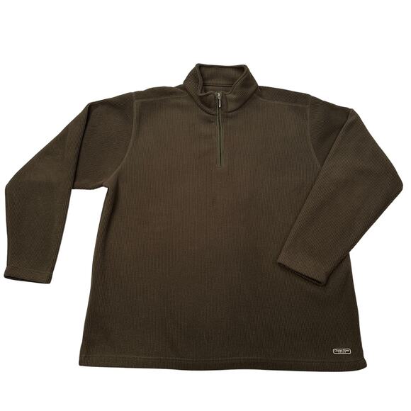 Charles River Apparel Sweater Men XL Ribbed Fleece Lined Quarter Zip Green Brown - Picture 2 of 7